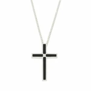 Whitby Jet Sterling Silver Cross Pendant and Chain