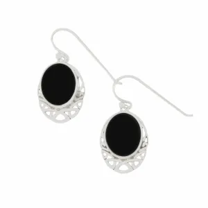 Whitby Jet Sterling Silver Oval Celtic Drop Earrings