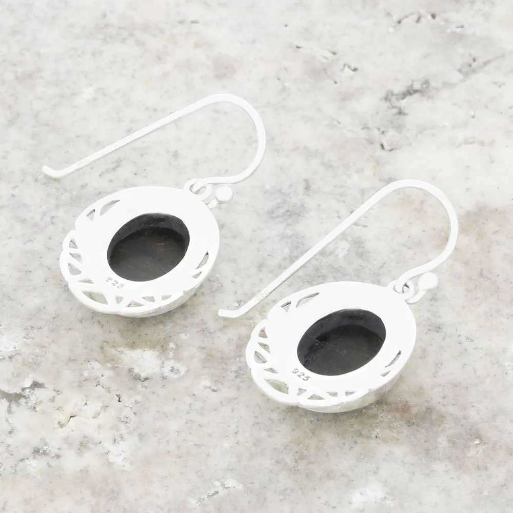 Whitby Jet Sterling Silver Oval Celtic Drop Earrings