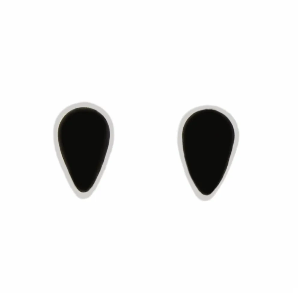 Whitby Jet Sterling Silver Small Teardrop Stud Earrings