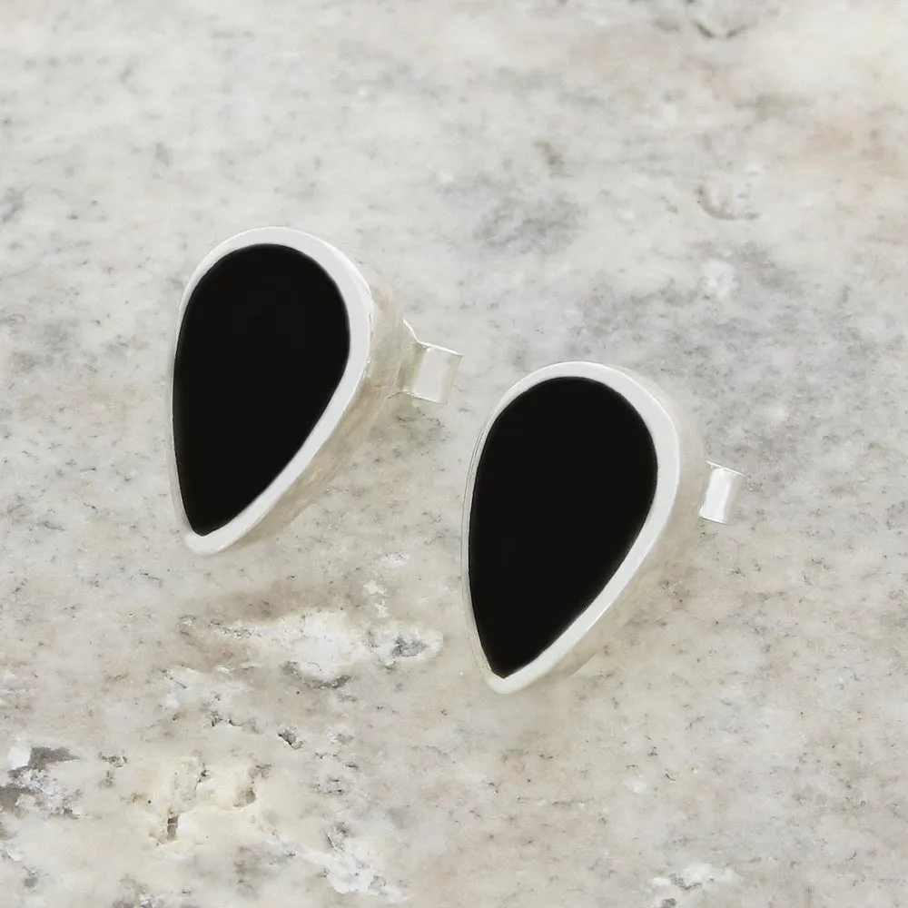 Whitby Jet Sterling Silver Teardrop Stud Earrings
