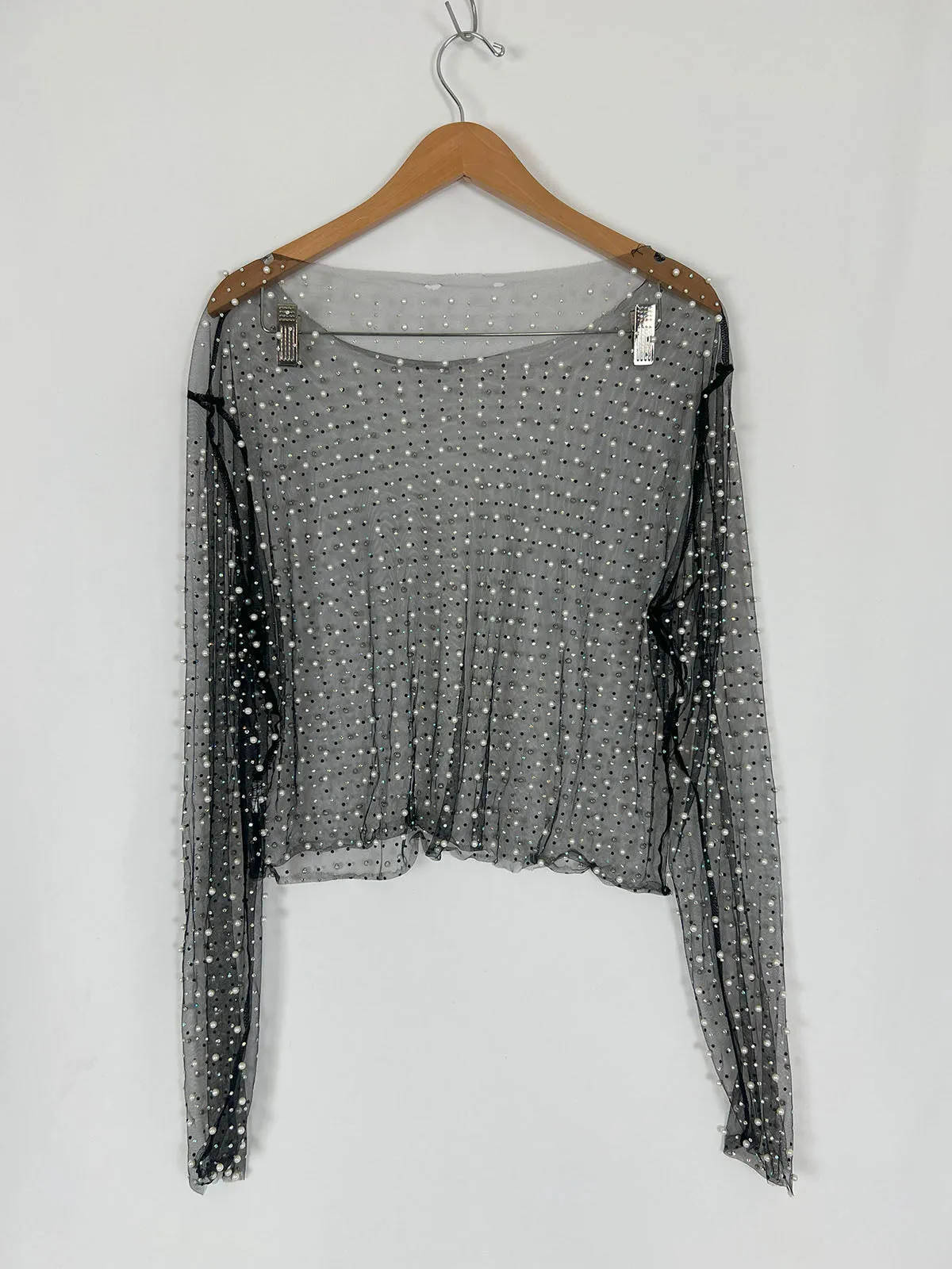 White Birch Size 22 Black & Ivory Beaded Shirt