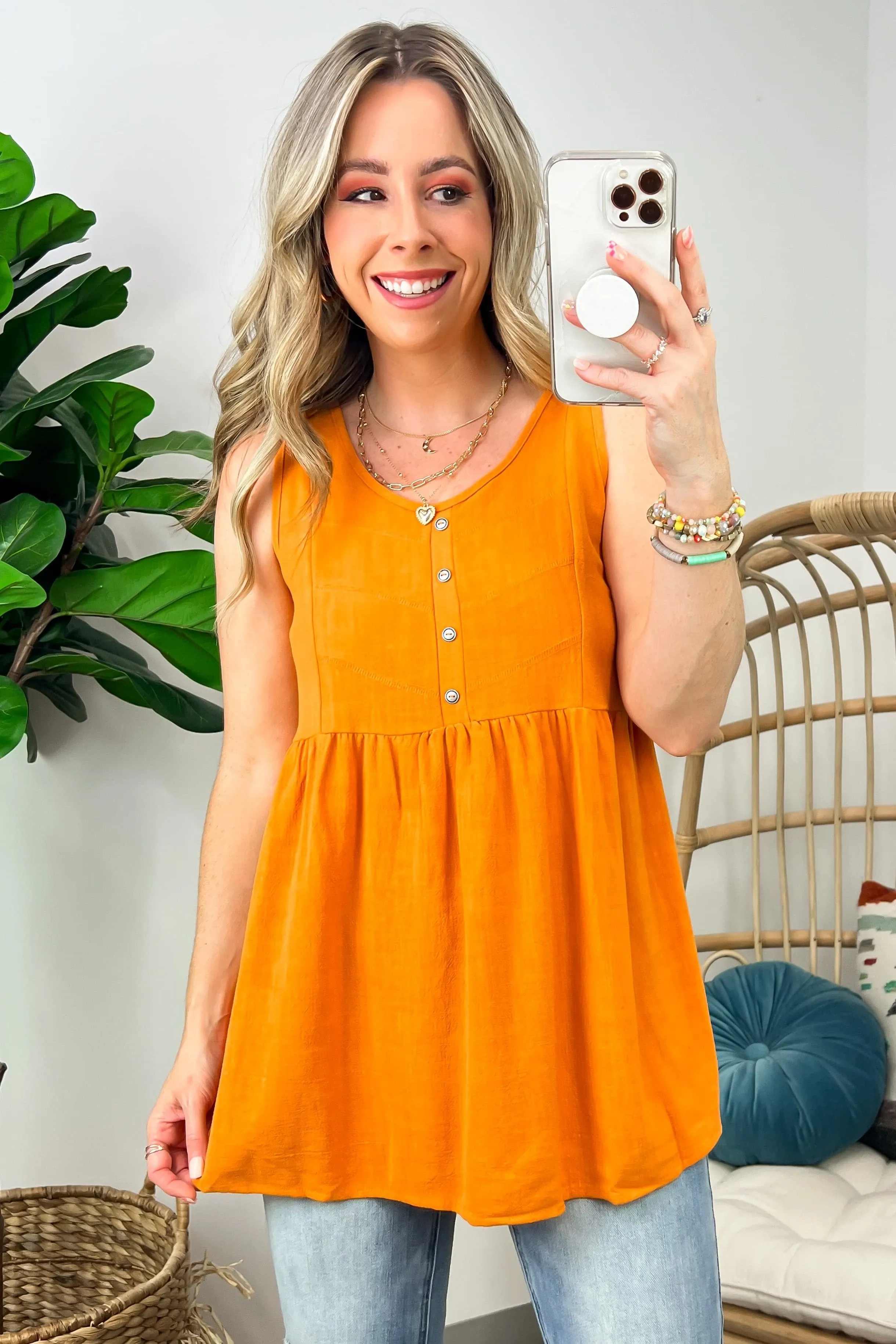 You First Button Detail Peplum Tank Top - FINAL SALE