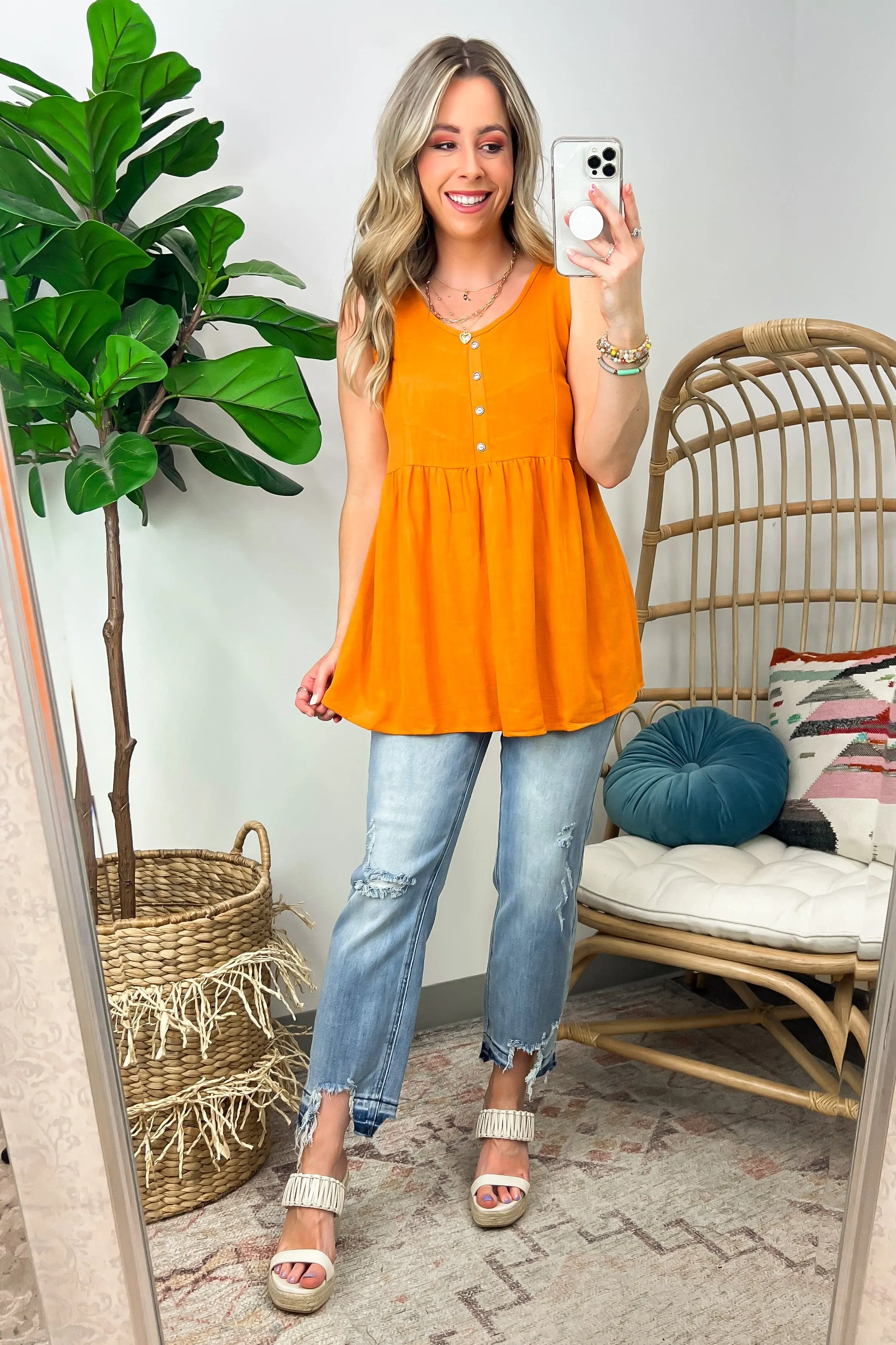 You First Button Detail Peplum Tank Top - FINAL SALE