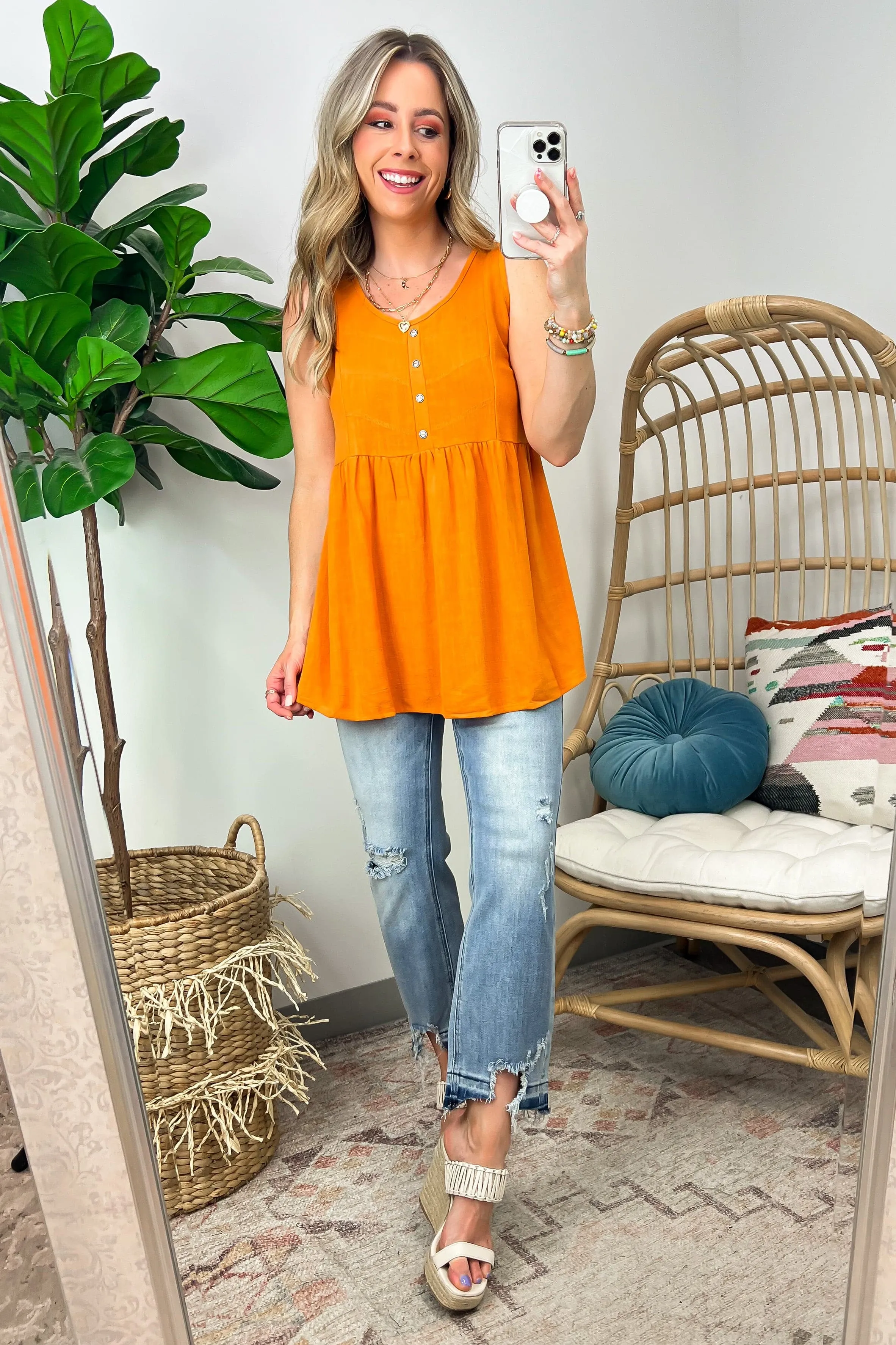 You First Button Detail Peplum Tank Top - FINAL SALE
