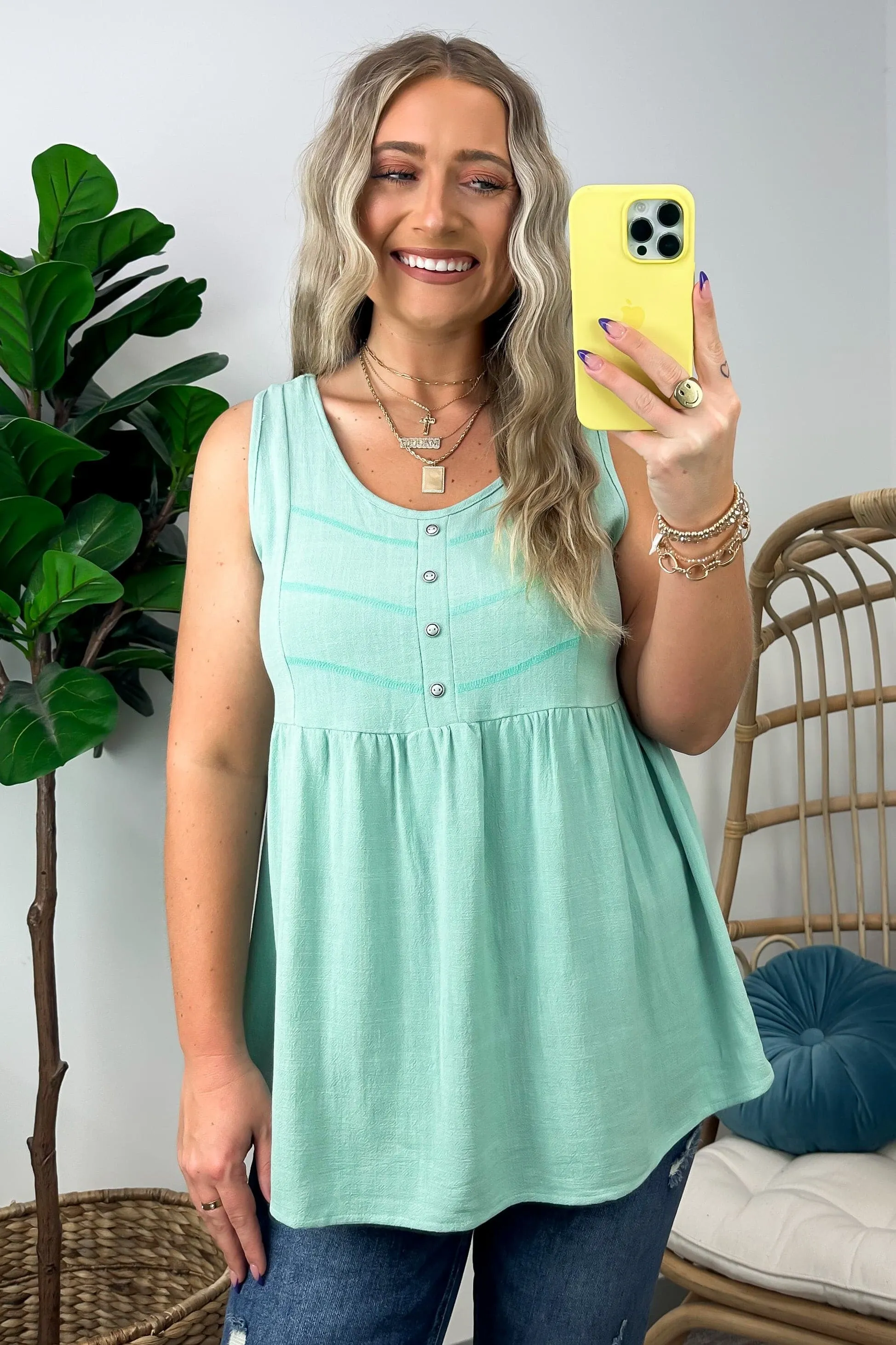 You First Button Detail Peplum Tank Top - FINAL SALE