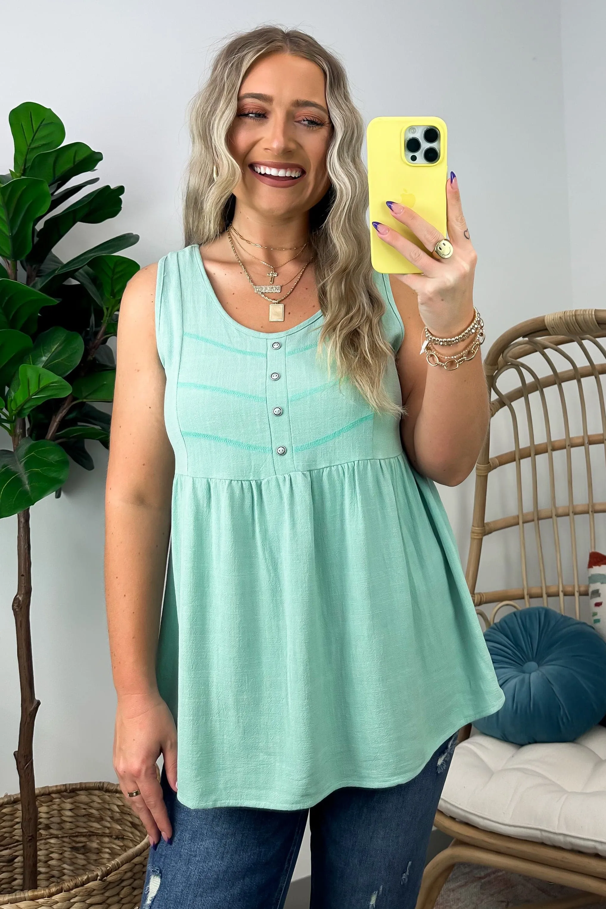 You First Button Detail Peplum Tank Top - FINAL SALE