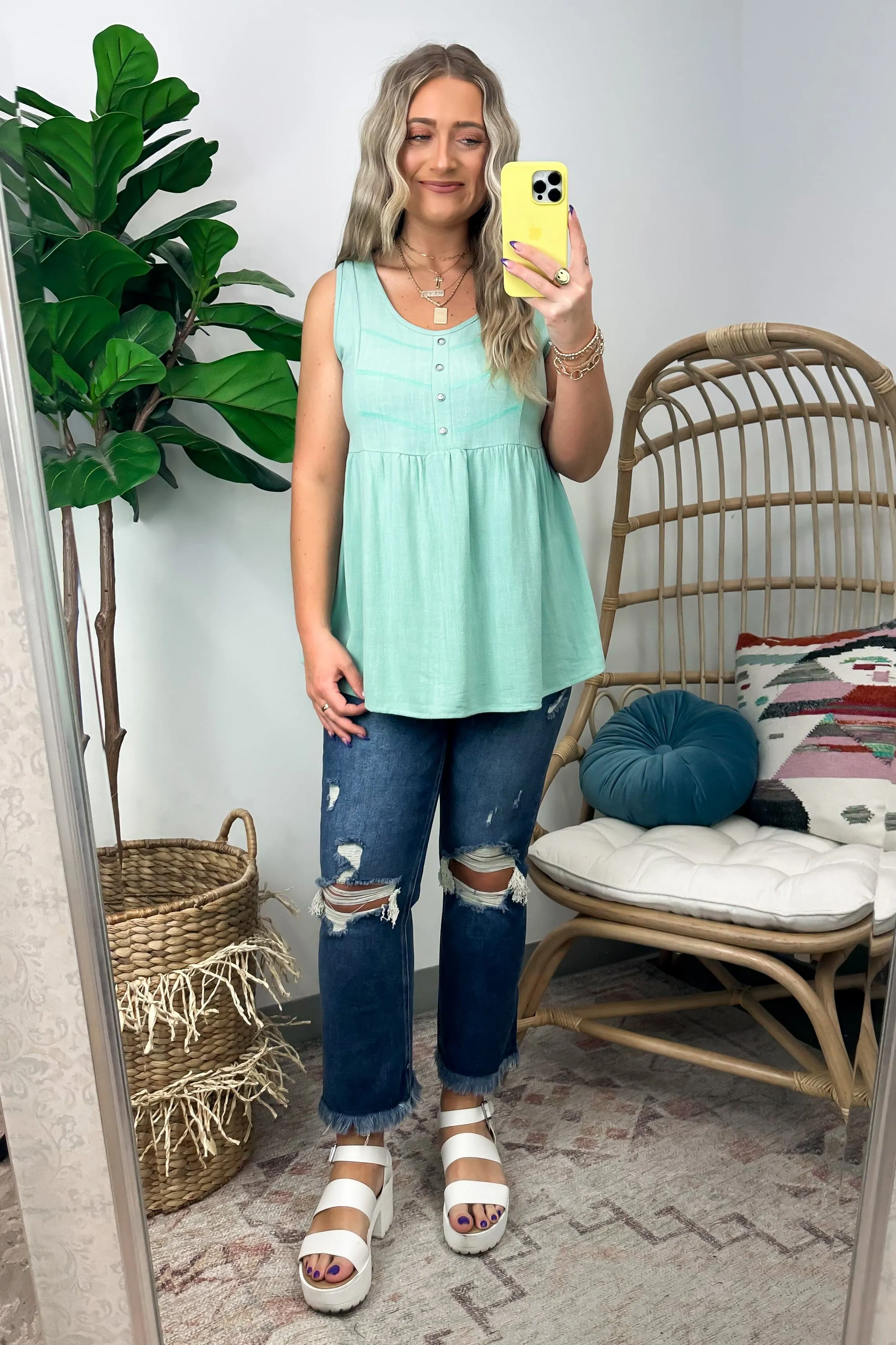 You First Button Detail Peplum Tank Top - FINAL SALE