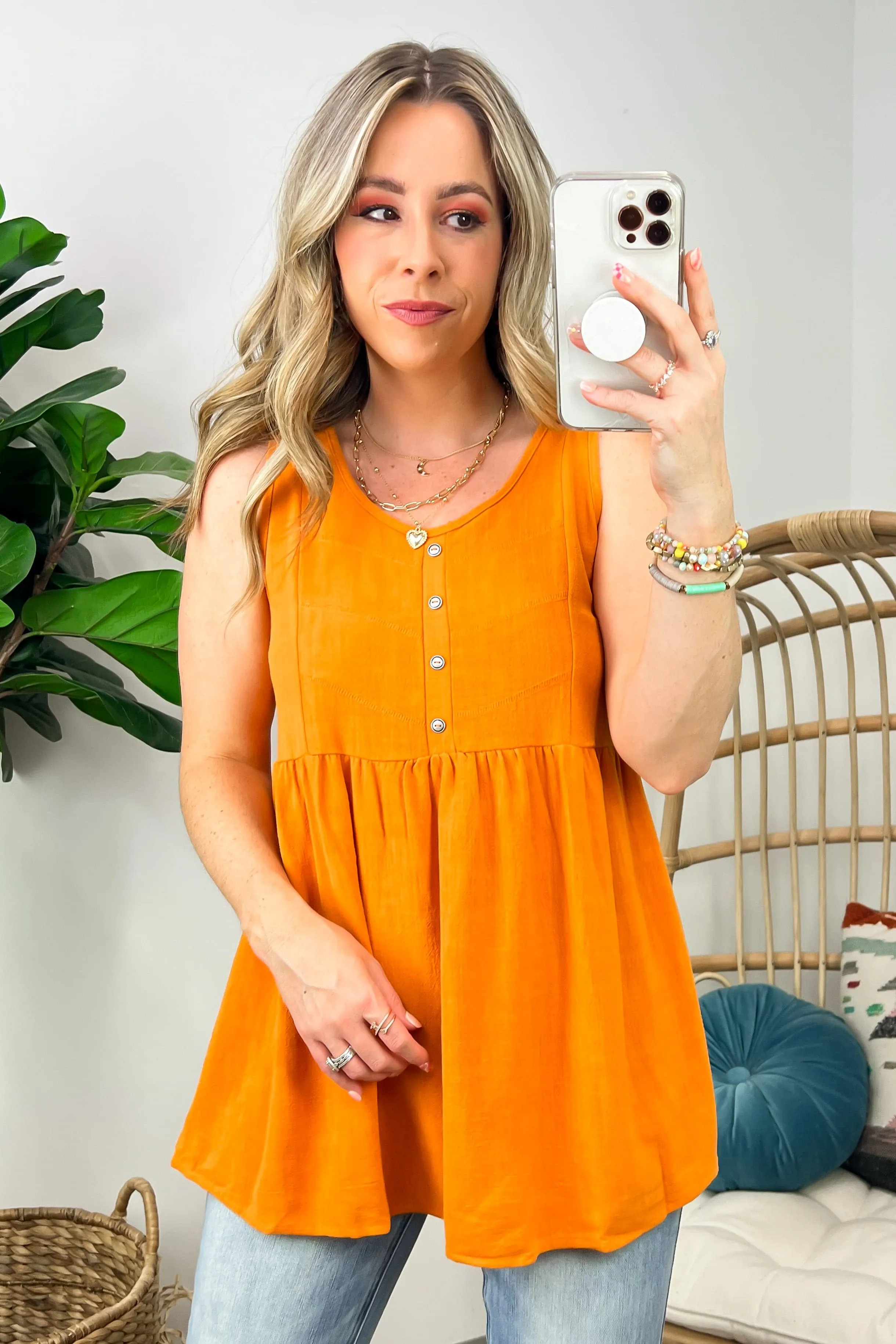 You First Button Detail Peplum Tank Top - FINAL SALE